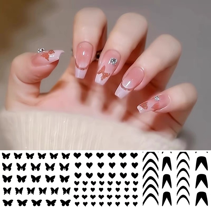 法式美甲贴纸镂空喷绘贴网红爆款爱心蝴蝶星星模板指甲装饰品贴片
