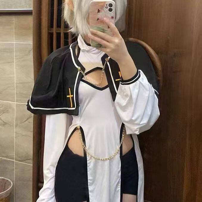 涤罪神官贴身弹力神官服修女服cos可拆卸分体衣四件男娘伪娘现货