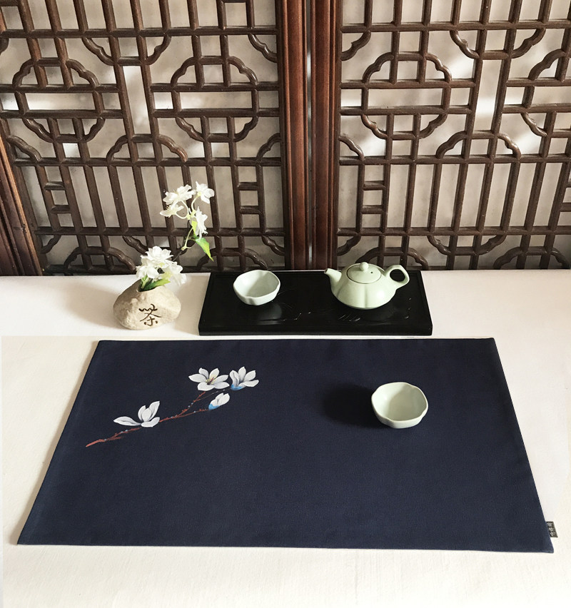 棉麻手绘禅意茶席亚麻桌旗茶垫香席茶艺配件麻布香道席干泡席促销