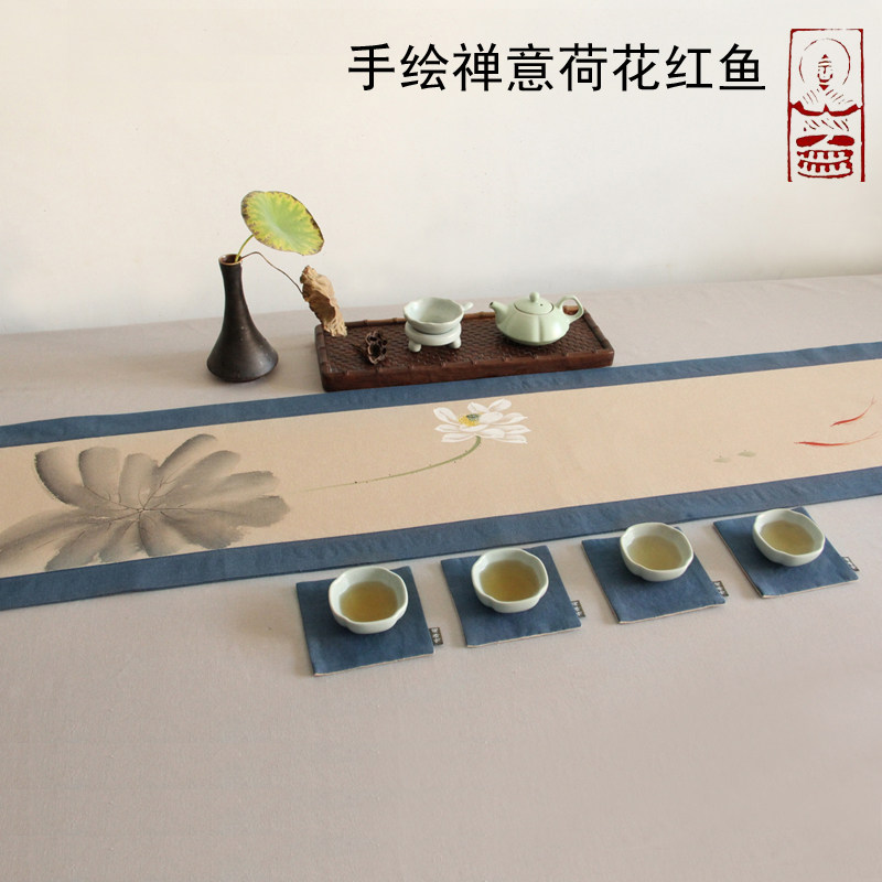 棉麻手绘禅意茶席亚麻桌旗茶垫麻布香席茶艺配件香道席干泡席促销