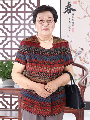 神采夫人老年女装奶奶香云纱衬衫