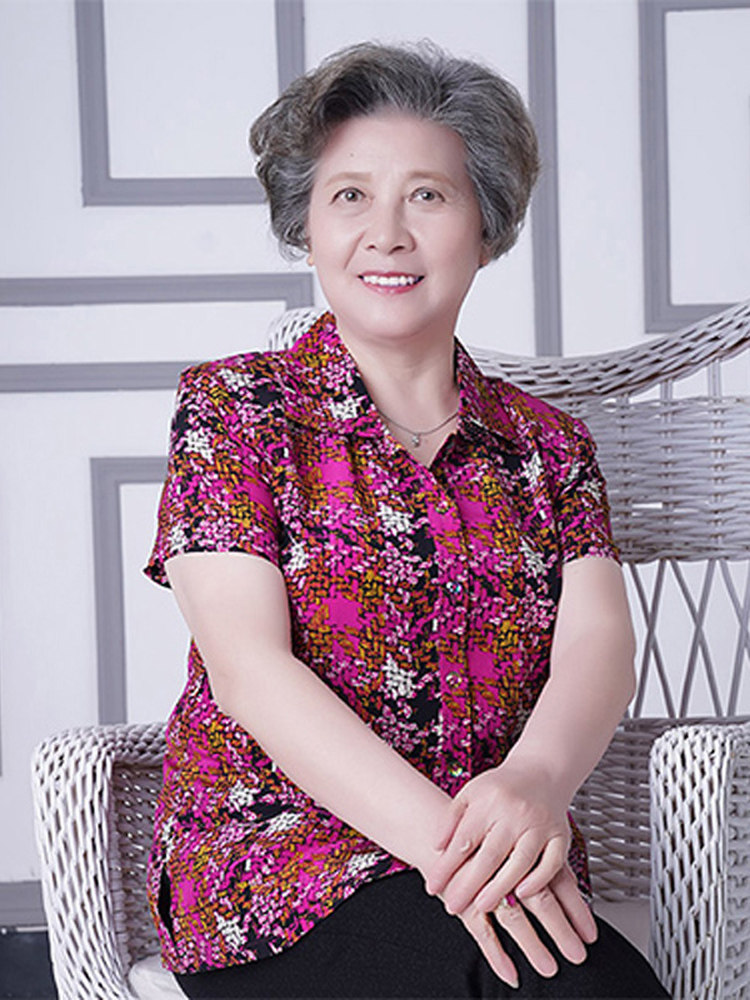 神采夫人夏装真丝桑蚕丝奶奶衬衣