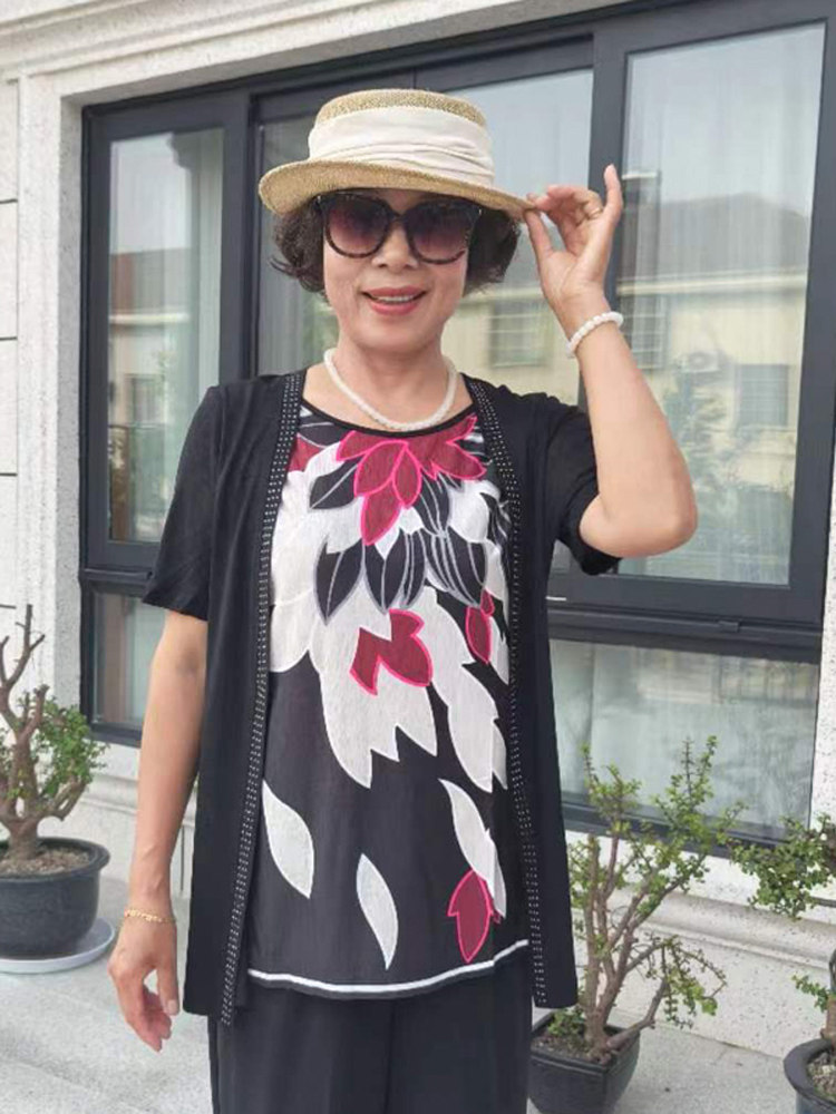 神采夫人老年女装短袖T恤衬衣