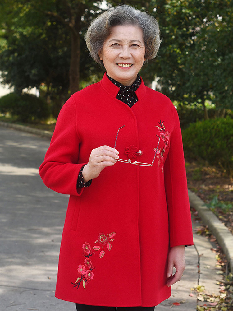 妈妈冬装外套中老年秋冬新款双面非羊绒大衣中长款贵妇人品牌女装