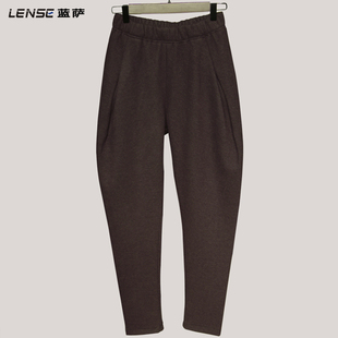 蓝萨2025冬季新款毛呢加绒哈伦裤女高腰休闲萝卜骑马裤大码裤子