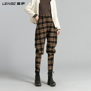 蓝萨2025秋冬季新款格子裤女高腰时尚收腿萝卜小众设计感骑马裤