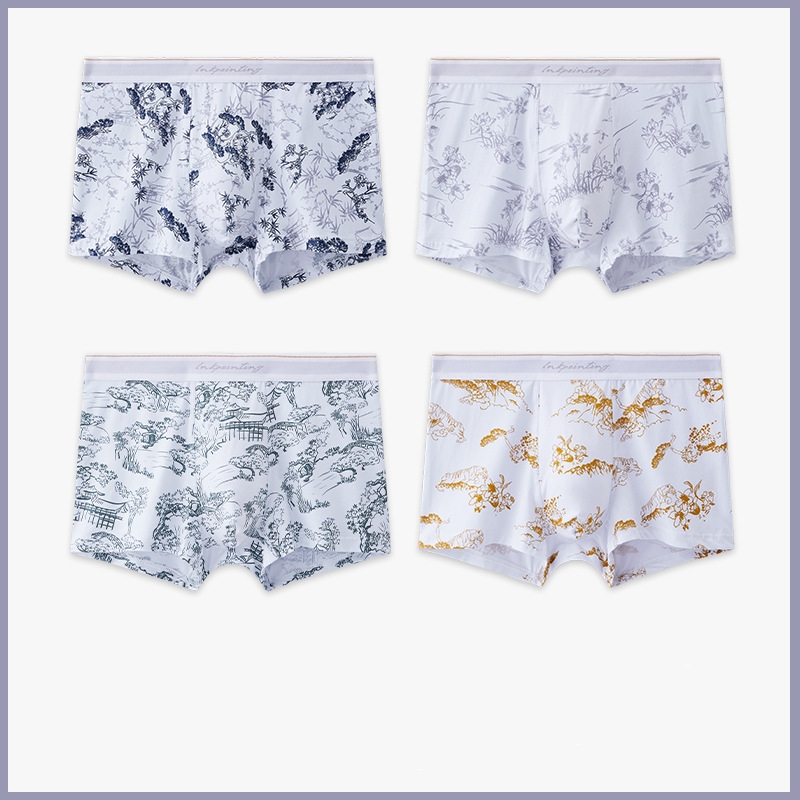 男士内裤莫代尔棉国风水墨系列平角透气抗菌个性潮流青年四角内裤