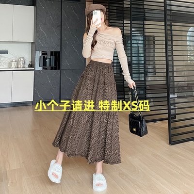 小个子磨毛碎花木耳边半身裙女xs