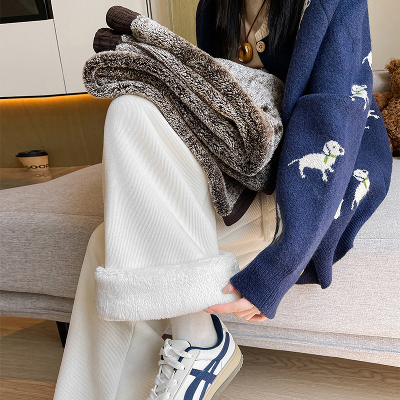 雪貂绒阔腿裤女2025冬季保暖奶奶裤高腰垂感加绒加厚直筒休闲裤子,女装/女士精品,休闲裤,淘宝优惠券,粉丝福利购,淘宝优惠卷