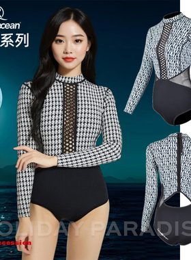 Saveocean 2mm潮月超弹长袖包臀后拉链镂空比基尼湿衣网格时尚瘦