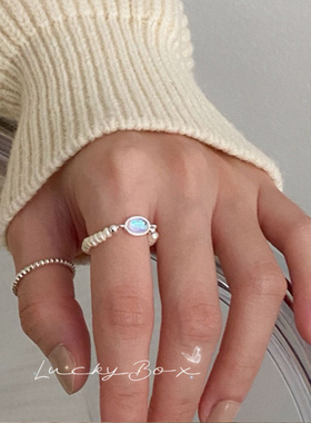 「珠联璧合」梦幻彩石天然淡水珍珠戒指银珠简约百搭小众ins指环