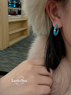 「循环」天然原矿无优化睡美人高瓷蓝绿松石925纯银耳钉显白耳圈