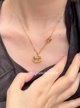 「马上有钱」钱币金币木马925纯银镀18k金小马吊坠招财项链锁骨链