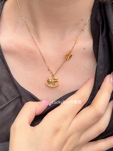 「马上有钱」钱币金币木马925纯银镀18k金小马吊坠招财项链锁骨链