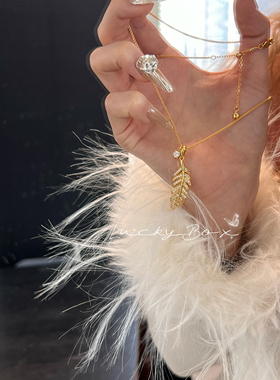 「一叶暴富」能量图腾法式浪漫羽毛吊坠S925银镀金项链高级感轻奢