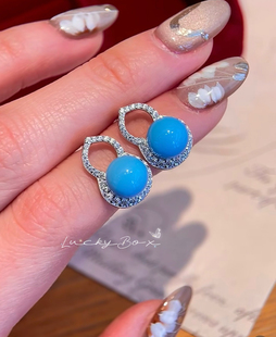 「福禄松韵」绿松石葫芦美学新中式气质高瓷蓝显白925银镶钻耳钉