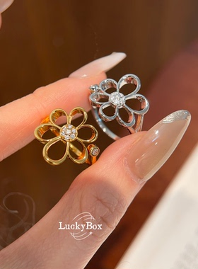 「生如夏花」锆石镂空花朵开口可调节925银戒指女小众设计高级感