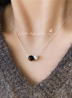 「虎魄灵眸」虎眼石拉丝猫眼石925银项链女ins甜酷风百搭简约韩系