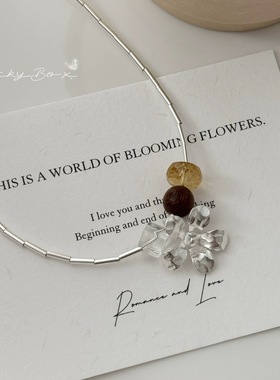 「雨落花枝」925银管拼接不规则天然黄水晶花朵项链时髦精锁骨链