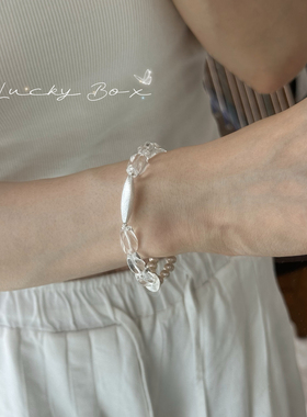 「双生」天然白水晶拉丝银管双层淡水珍珠重工手串小众设计高级感