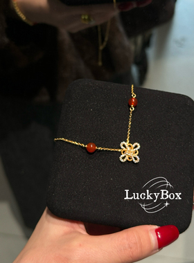 「贺新春•红红火火」红玛瑙镶钻中国结925银项链新年红氛围礼物