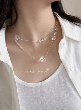 「大珠小珠落玉盘」天然白水晶925银项链锁骨链小众设计清冷仙气