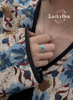 「听澜」天然美松高瓷蓝绿松石925纯银蕾丝镶钻开口戒指小众设计