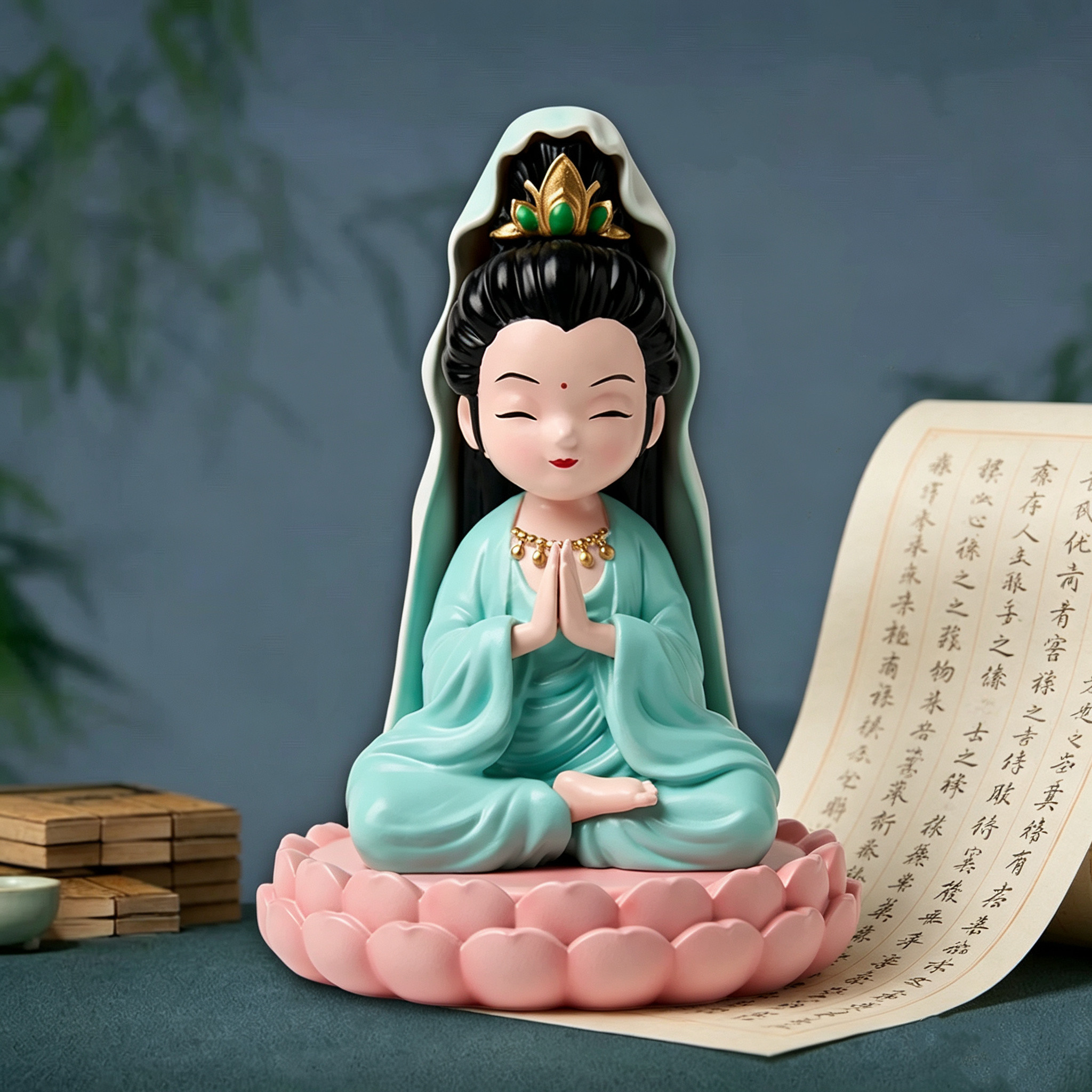 创意萌系观音佛像新中式禅意家居桌面工位车载摆件治愈系装饰礼物