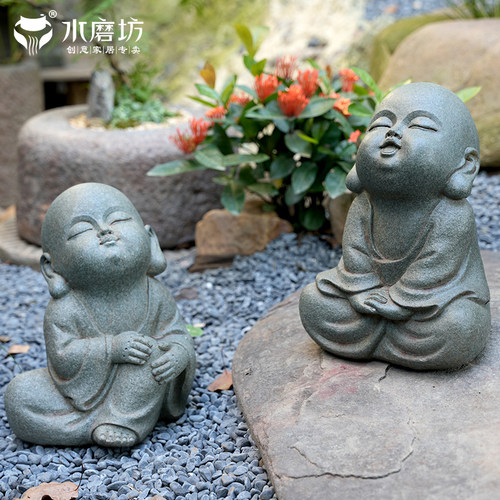 水磨坊禅意沙弥顺丰包邮造景摆件