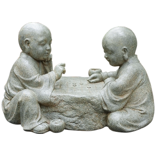 水磨坊花园装饰旗开得胜下棋对弈沙弥庭院造景布置禅意小和尚摆件