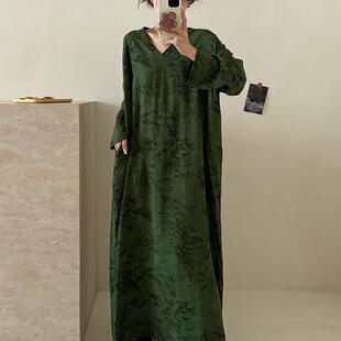 长袖睡裙女春秋夏季薄款长款到脚踝超长款连衣裙棉绸家居服裙子