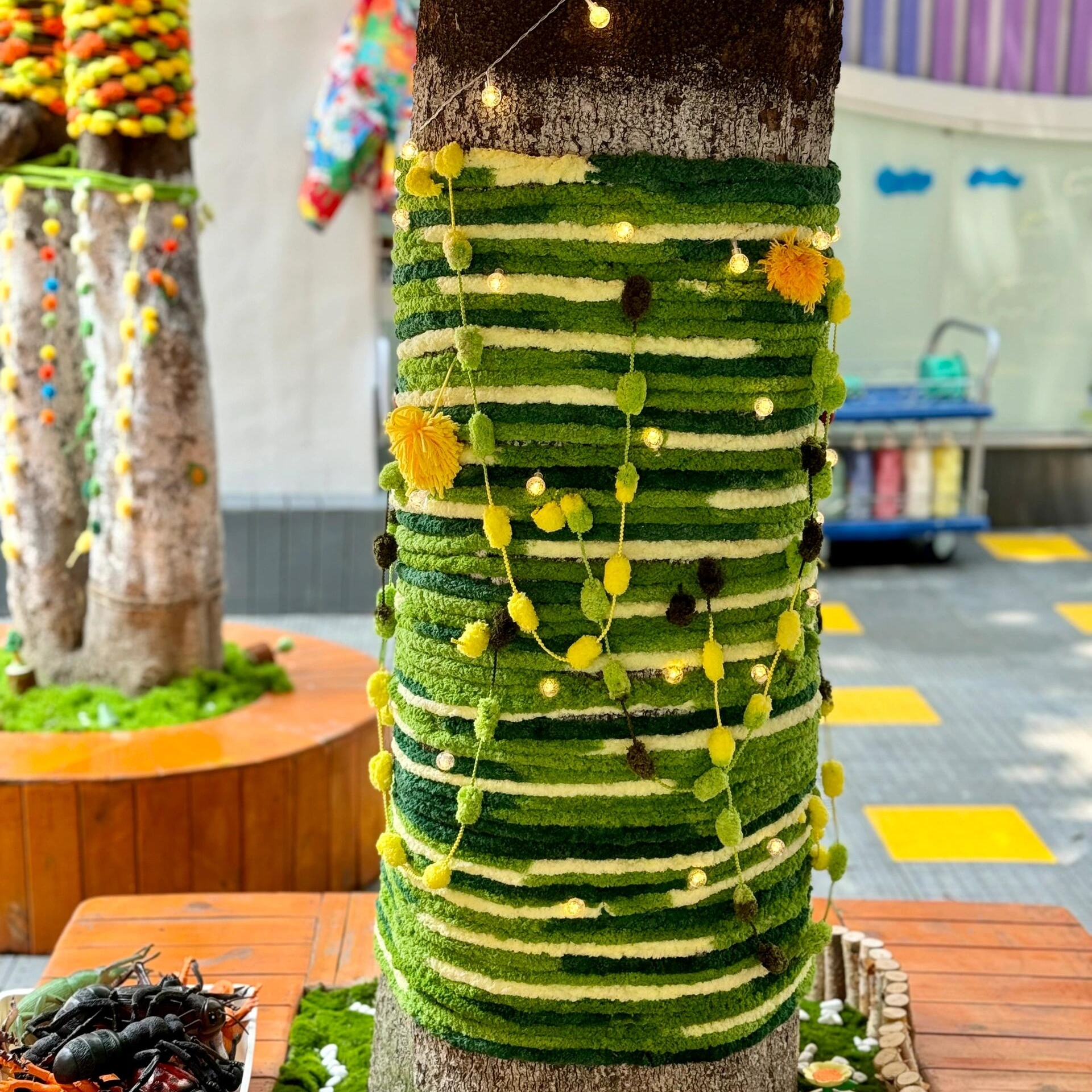 编织线团粗毛线幼儿园秋冬户外创意活动大树穿冬衣diy编织毛线条