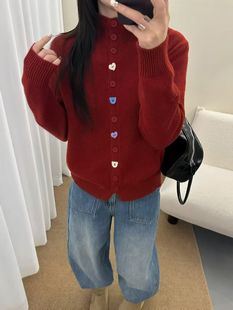 2026冬季新款韩版宽松显瘦高领彩扣毛衣女百搭针织开衫上衣潮