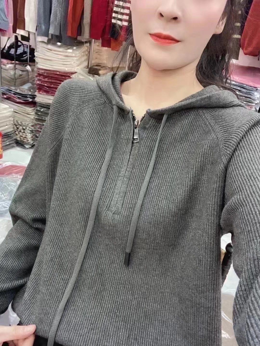 2025冬季新款韩版宽松显瘦半拉链连帽套头毛衣女百搭针织衫上衣潮