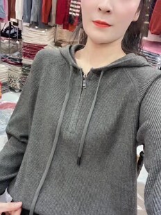 2025冬季新款韩版宽松显瘦半拉链连帽套头毛衣女百搭针织衫上衣潮
