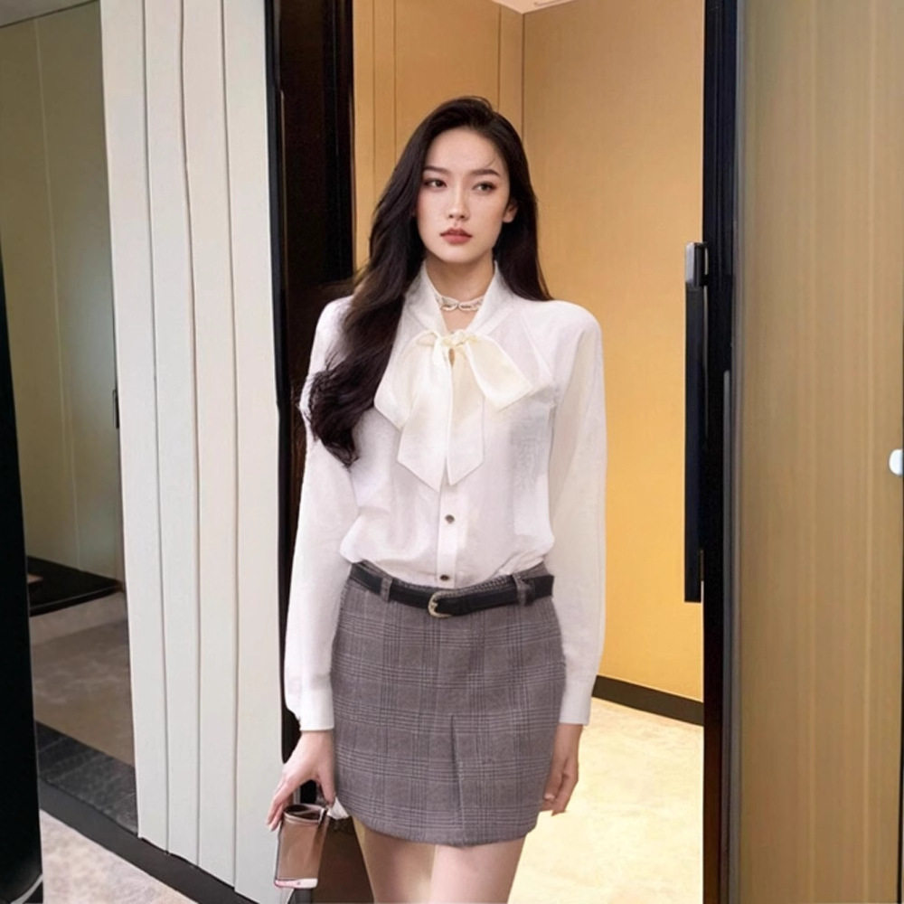 maSandeSP家秋季新款女装法式优雅气质宽松休闲百搭通勤蝴蝶结系