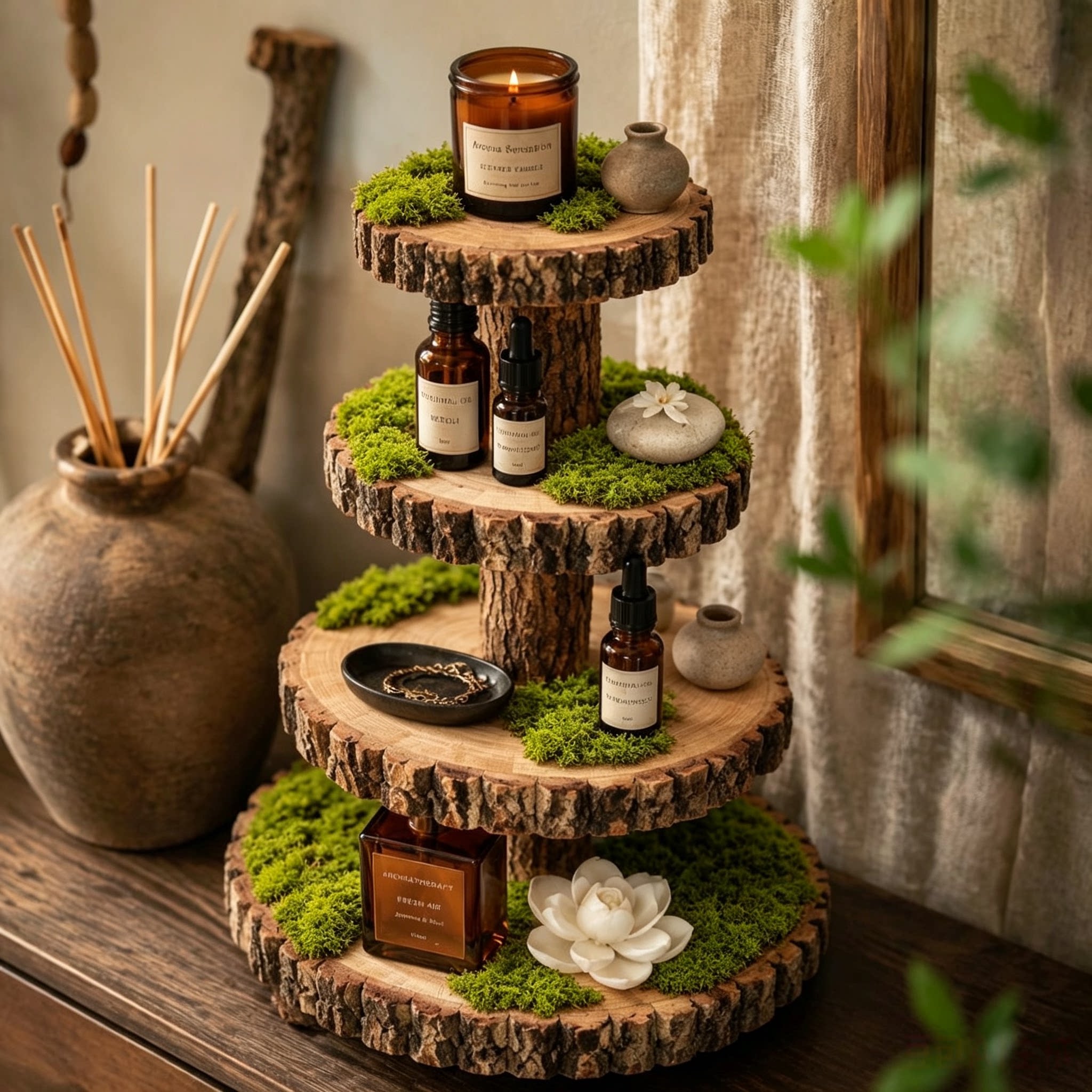 实木多层甜品化妆品精油摆台展架