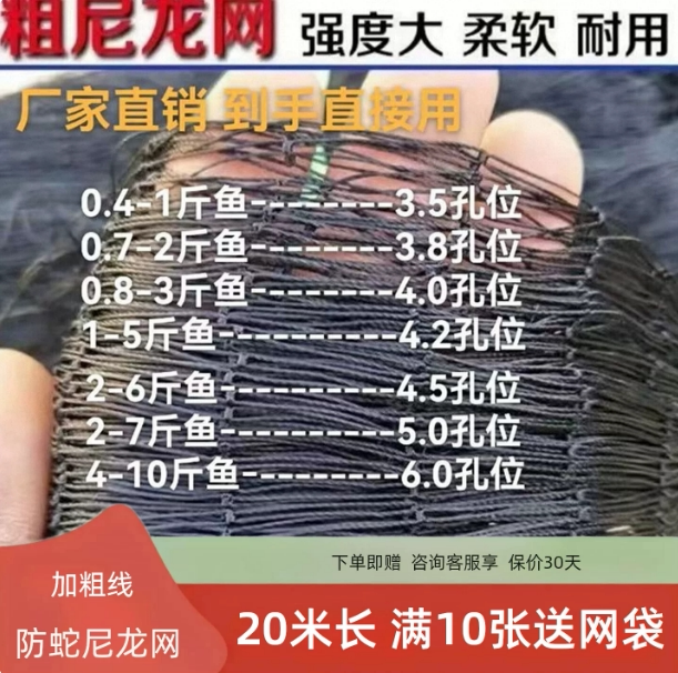 防蛇尼龙网单层黑色渔网加粗高强鱼网/虾笼/其它渔具