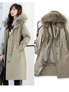 欧五加5+正品冬保暖皮草兔毛皮派克服长款风衣外套大毛领内胆可拆