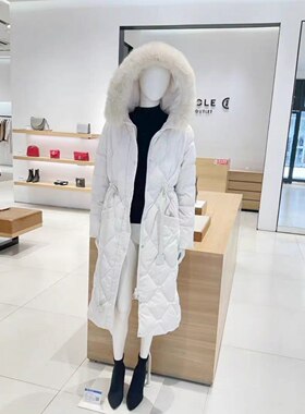 欧家正品专柜2990冬貉子毛皮毛领羽绒服女长款保暖灰鸭绒外套气质