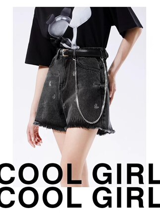 ITIB专柜699设计师链条装饰爱心烫钻牛仔短裤子直筒显瘦辣妹甜酷