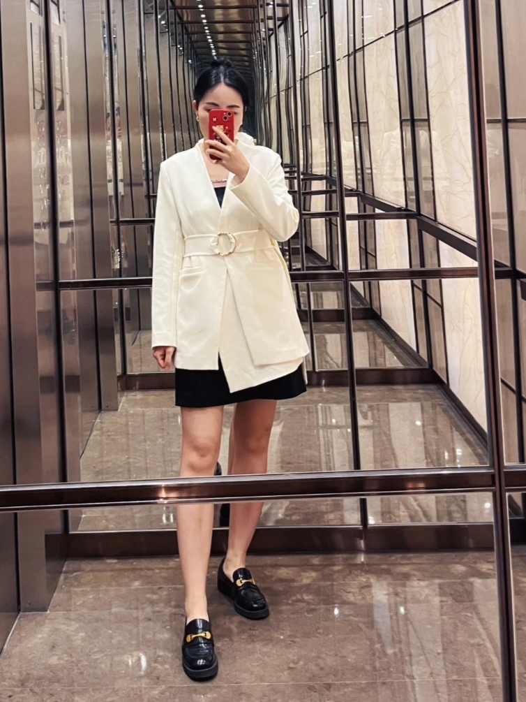 欧家正品春秋圆环腰带西装外套上衣职业干练主持女气质1ZH1044380