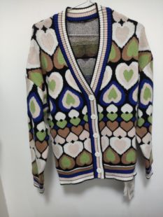 外套 复古爱心印花V领宽松休闲针织毛衣开衫 迪笛欧正品 DIDIOU时尚