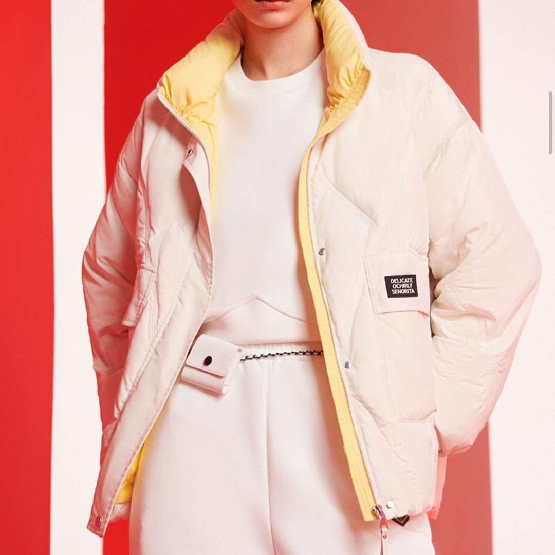 欧家正品女神范立领羽绒服外套新款秋冬皮牌菱格面包服休闲工装风