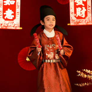 夏小承明制儿童圆领袍唐装男童汉服中国风宝宝周岁礼服古装秋冬季