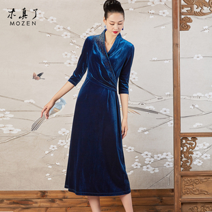 木真了长款 弹力丝绒镶钻宴会女士礼服202 连衣裙修身