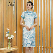 木真了桑蚕丝旗袍拼接刺绣夏装 女新品 真丝国风印花连衣裙202