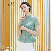 中式 半袖 蕾丝提花短上衣女士夏装 镂空花边薄款 973 新品 木真了唐装