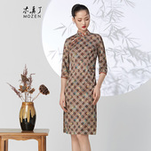 复古图形印花修身 木真了改良中式 连衣裙新品 日常短旗袍913