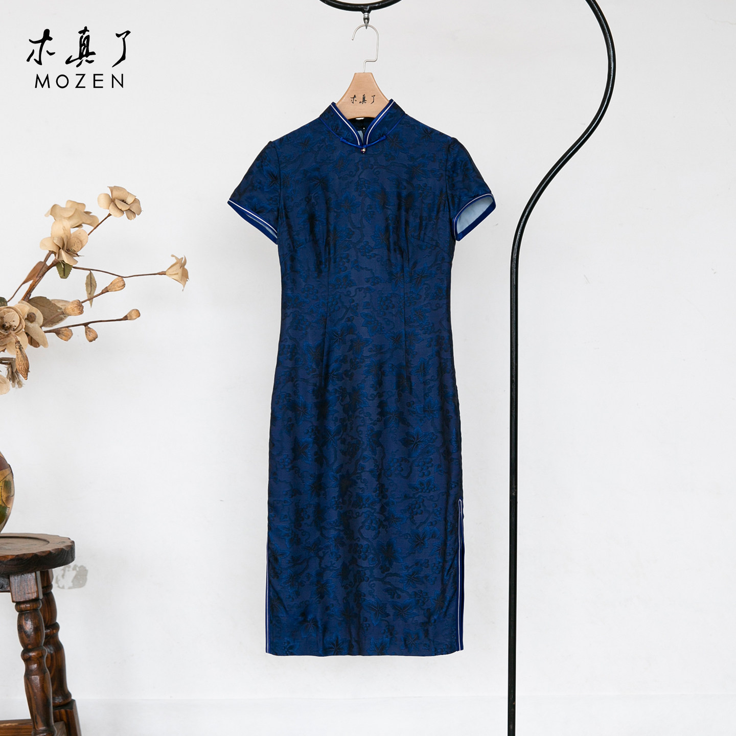 木真了真丝旗袍夏2026新品中式复古花萝提花中长桑蚕丝连衣裙101
